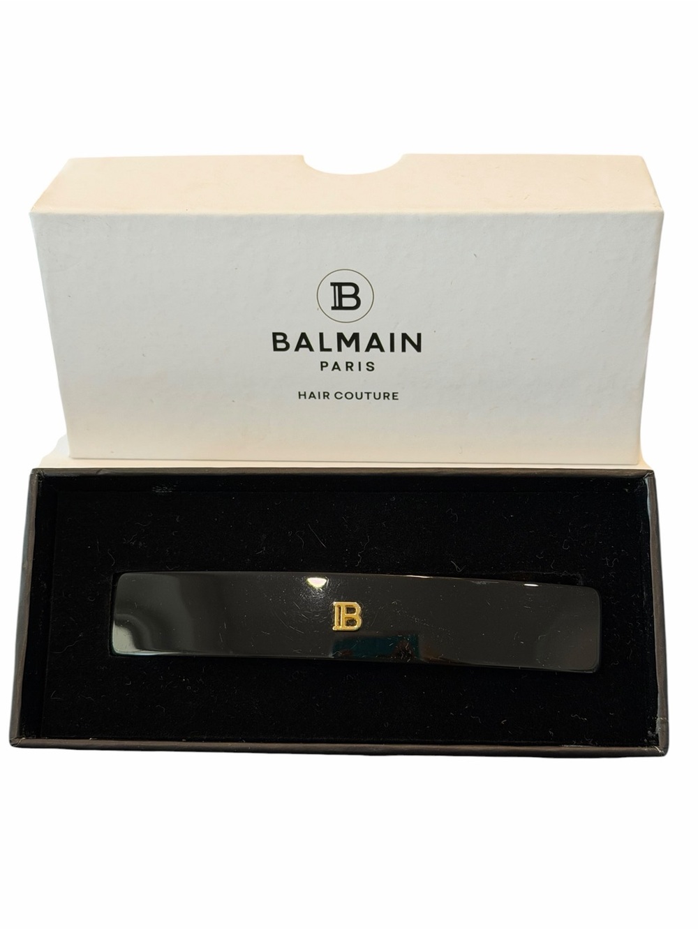 Balmain Black Hair Barrette with Gold 'B' Accent